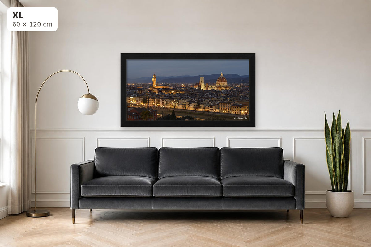Florentine Night – fine art print by Duccio Nacci, size XL shown above a sofa