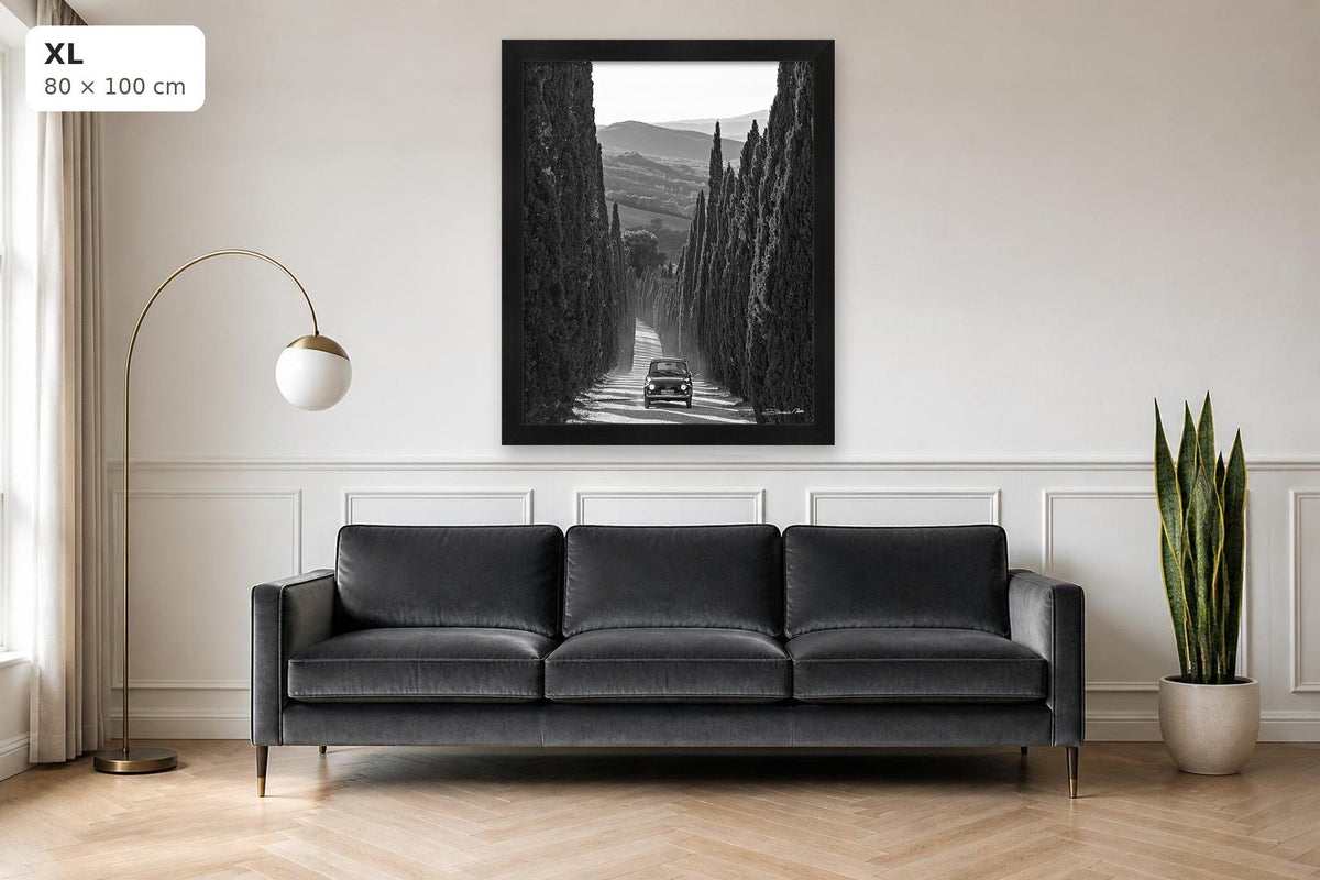 La Dolce Vita – fine art print by Duccio Nacci, size XL shown above a sofa
