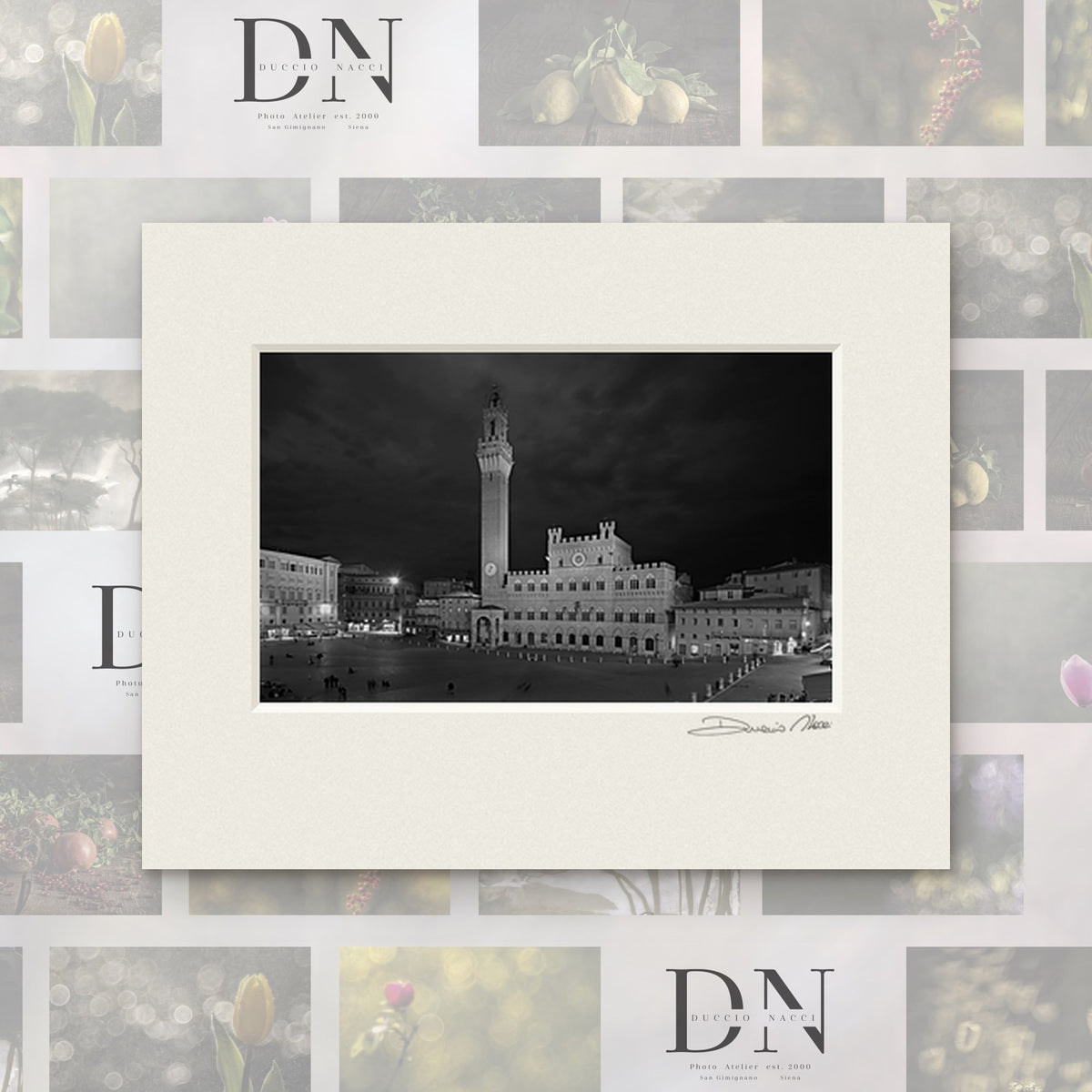 Piazza del Campo - Sienne – tirage d'art de Duccio Nacci, format 24×30, tirage avec passe-partout blanc