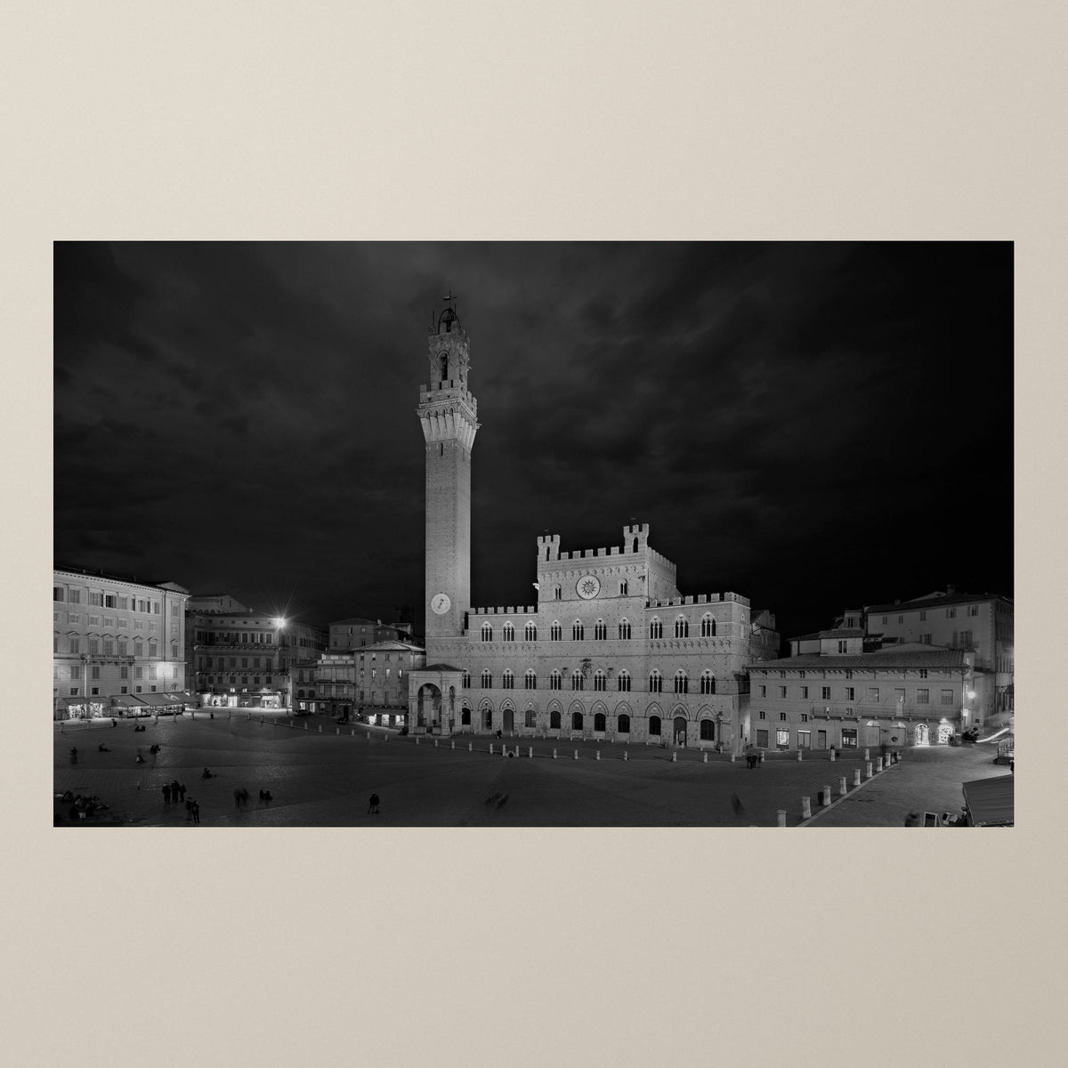 Piazza del Campo - Siena – Piazza del Campo in Siena at night, with the Torre del Mangia rising above – photograph by Duccio Nacci