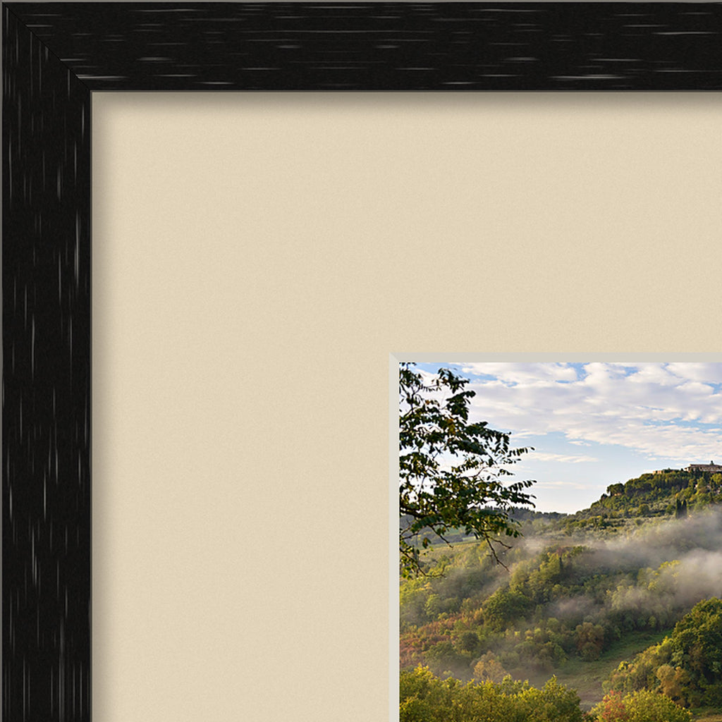 San Gimignano Awakening – fine art print by Duccio Nacci, thin frame corner detail with mat