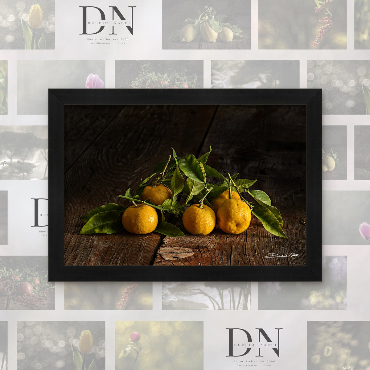 Tangerines – fine art print by Duccio Nacci, size L/XL/XXL, with black frame