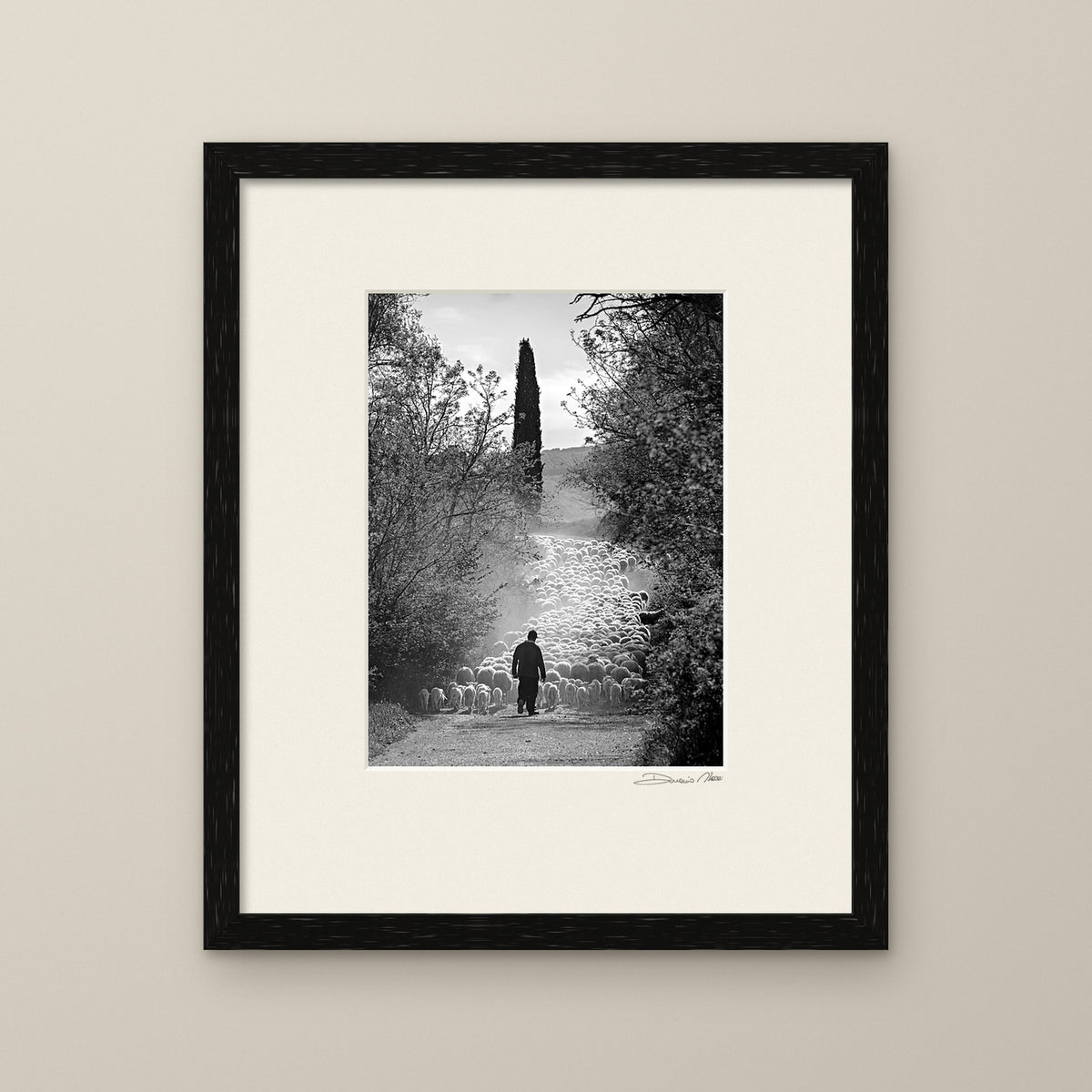 The Flock's Way – fine art print by Duccio Nacci, size M, with thin black frame and mat