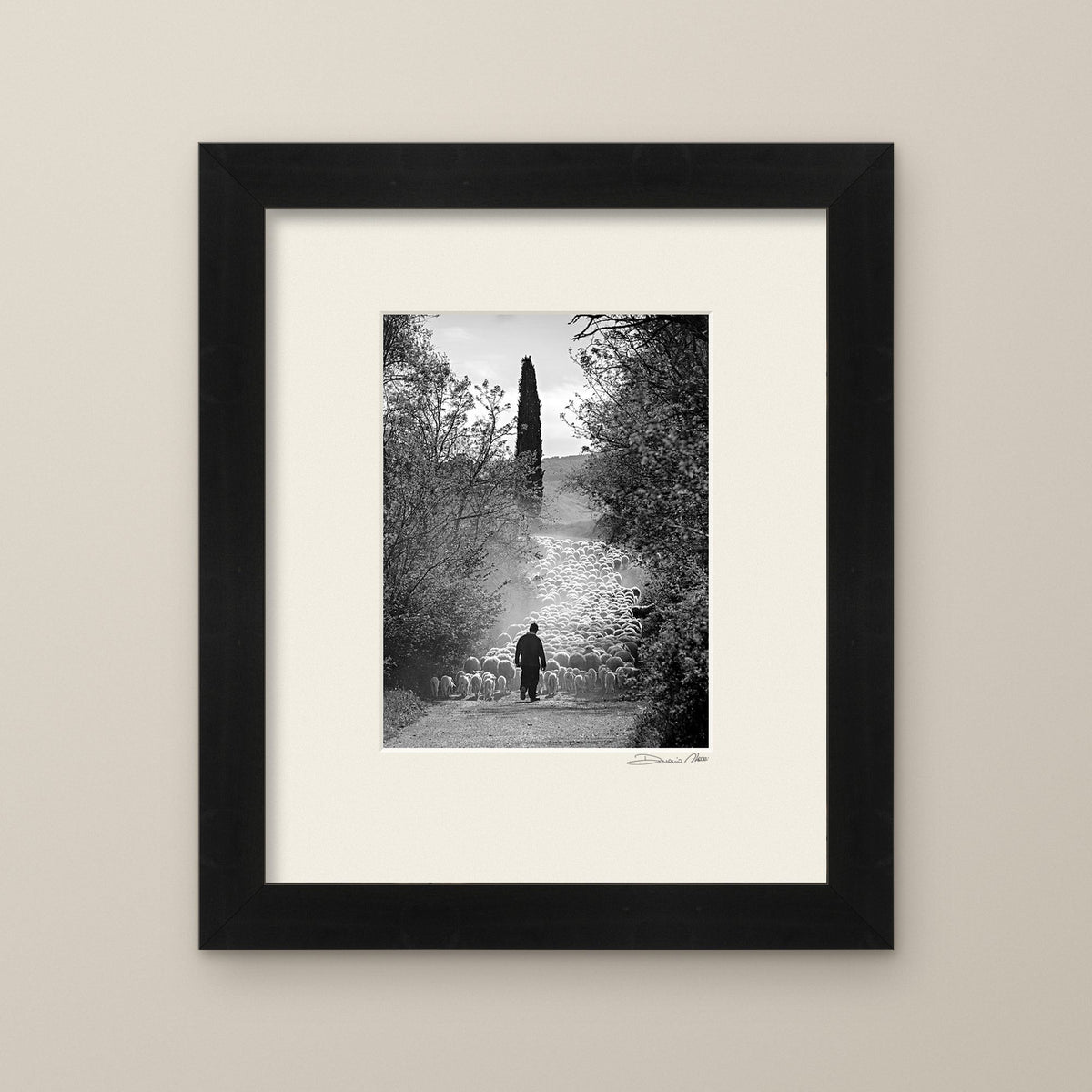 The Flock's Way – fine art print by Duccio Nacci, size M, with black frame and white mat