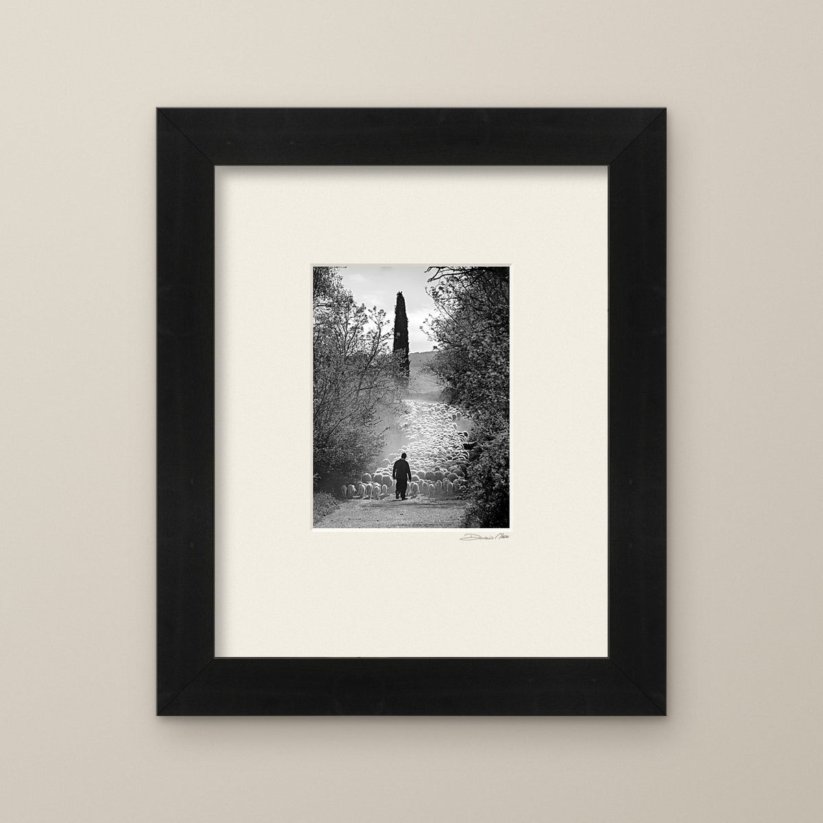 The Flock's Way – fine art print by Duccio Nacci, size S, with black frame and white mat