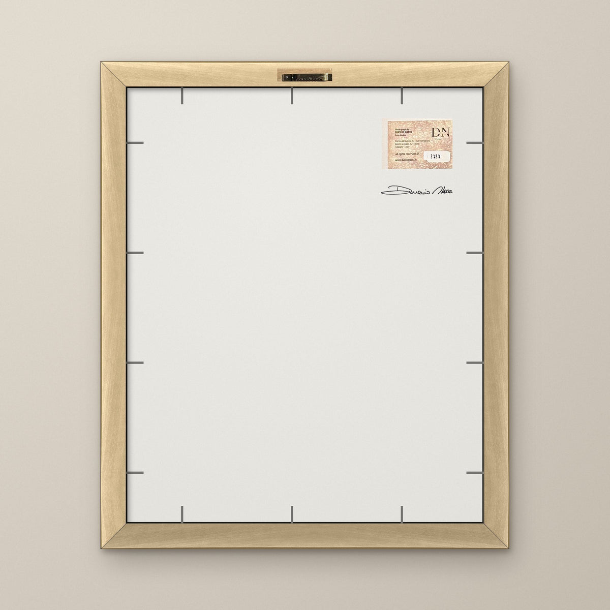 The Flock's Way – fine art print by Duccio Nacci, back of the frame with signed label