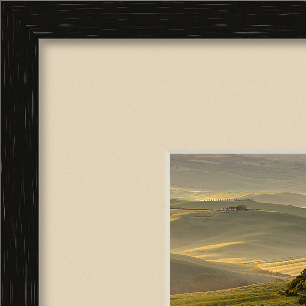 The Suspended Landscape – fine art print by Duccio Nacci, thin frame corner detail with mat