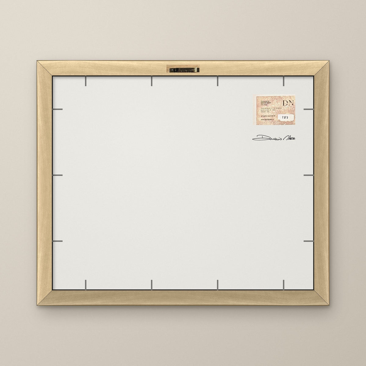 The Suspended Landscape – fine art print by Duccio Nacci, back of the frame with signed label