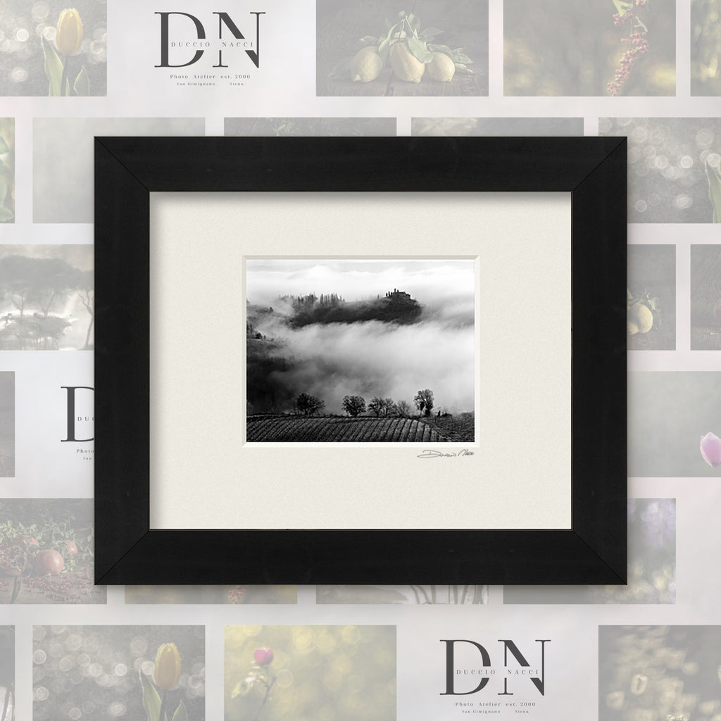 Whispers in the Mist – fine art print by Duccio Nacci, size 24×30, with black frame and white mat