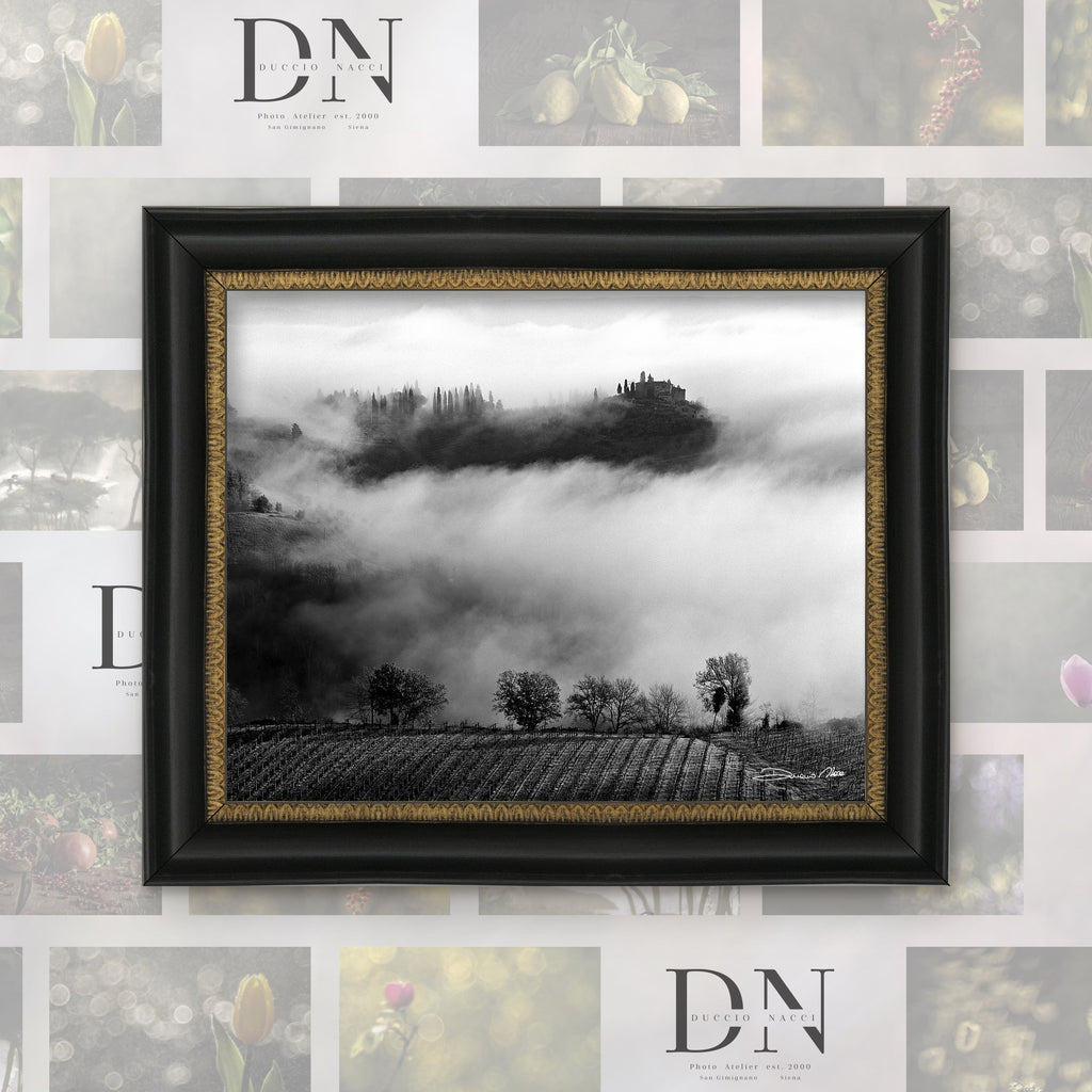 Whispers in the Mist – fine art print by Duccio Nacci, size L/XL/XXL, with black and gold frame
