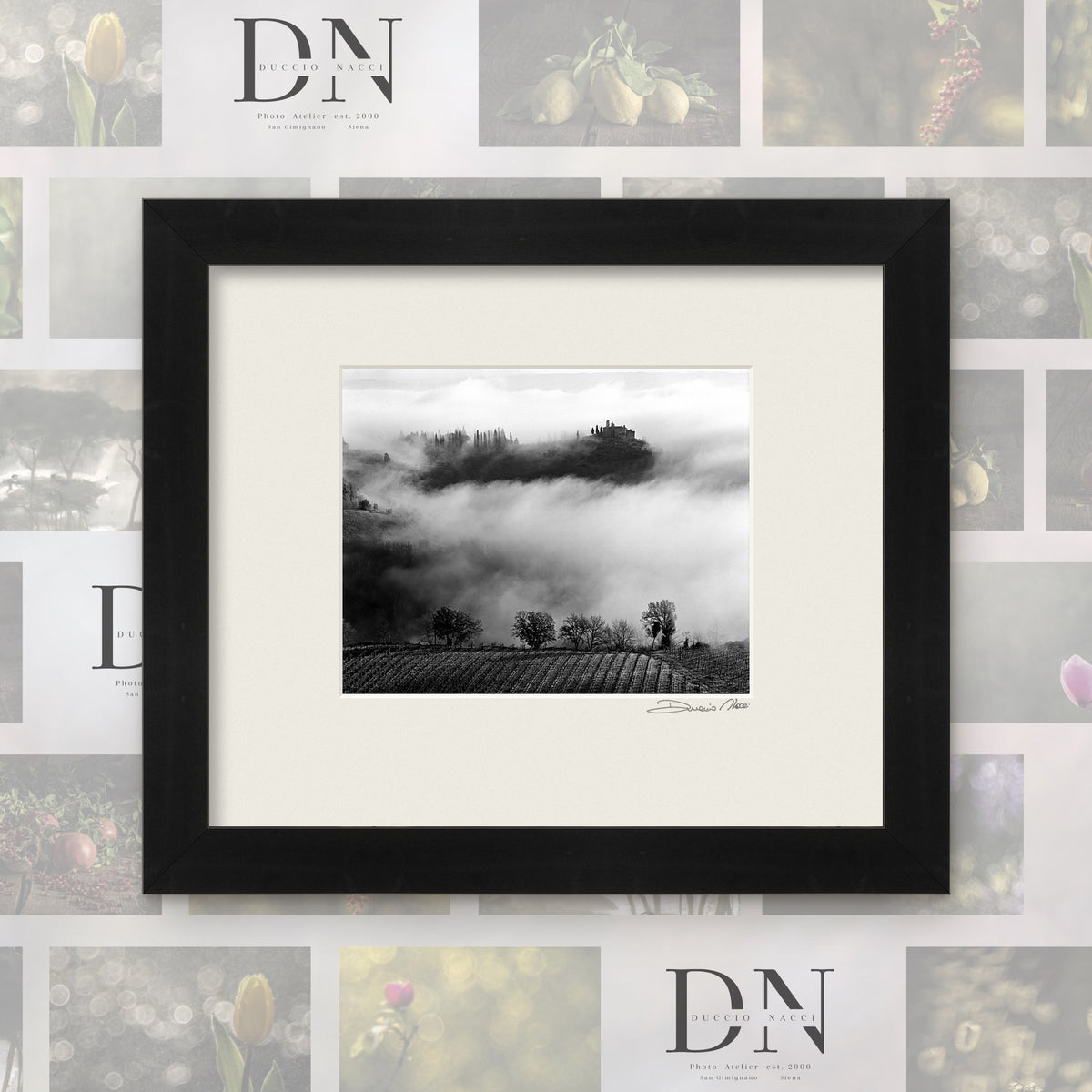 Whispers in the Mist – fine art print by Duccio Nacci, size M, with black frame and white mat