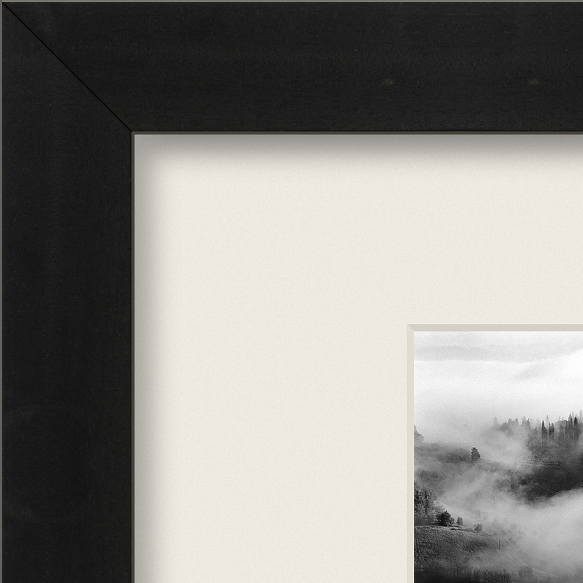 Whispers in the Mist – fine art print by Duccio Nacci, frame corner detail with white mat